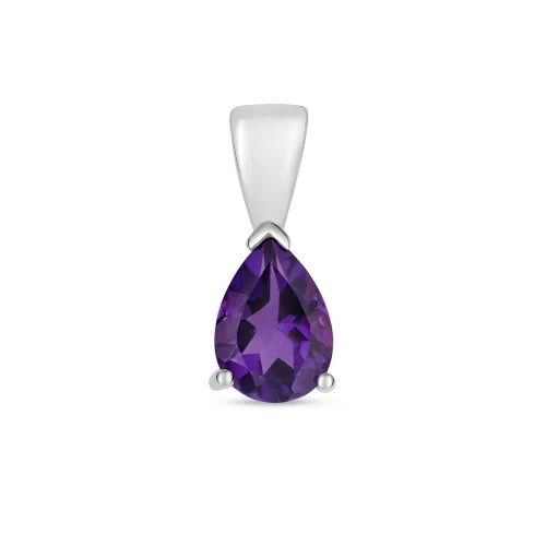 7X5Mm Pear Shaped Amethyst Claw Set Pendant - 9ct White Gold